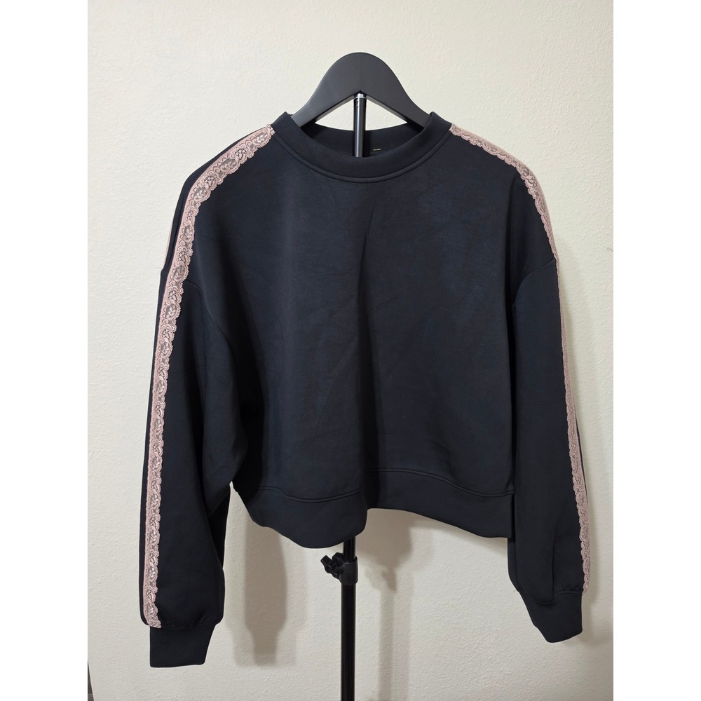 All In Motion Airy Sleek Lace Crew Sweatshirt Black XS NWT F16815507